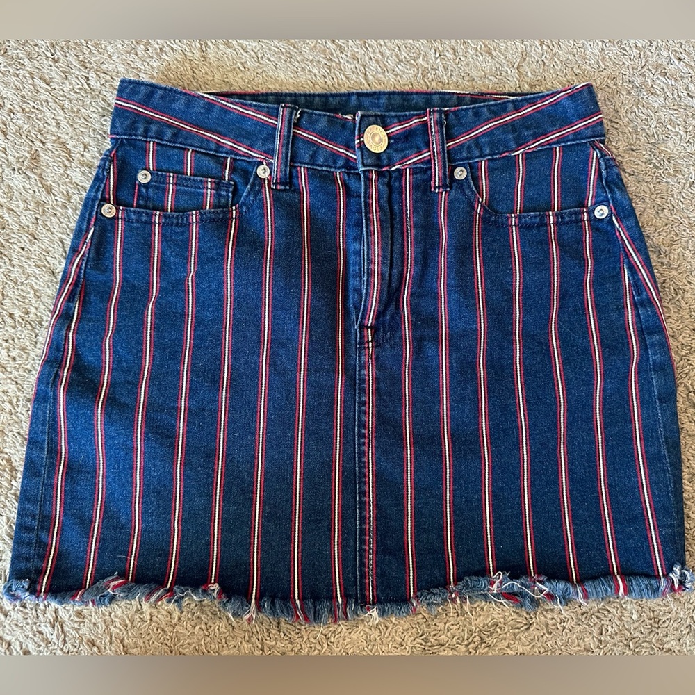 Red white and blue denim skirt